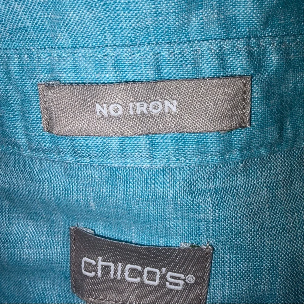 Chico’s 100% linen button down shirt Aqua Blue sz 16/18 - Picture 4 of 5